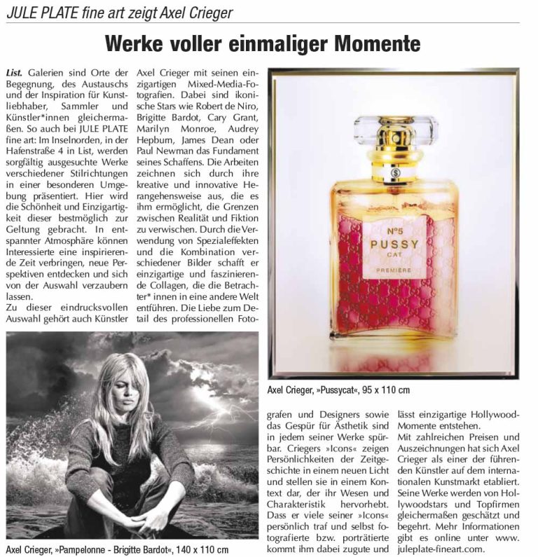 Artikel in der Sylt Life, Axel crieger